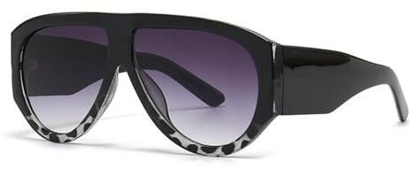 OSAGAMA Vintage Übergroße Sonnenbrille Ovale Pilot Brille Oversized Sunglasses für Damen Herren Schwarz (Grau)