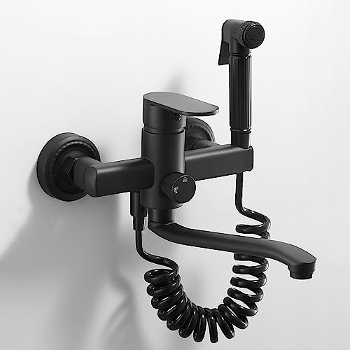 Robinet d'évier de cuisine Robinets de cuisine muraux noirs avec douchette Bec pivotant à 360 ° Robinet de cuisine, mode unique, 30 cm