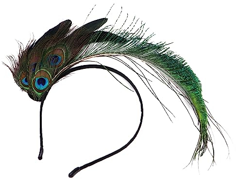 Healvian Feder Stirnband Pfauenfedern Haarschmuck Pfauenfedern Kostüm Feder Kopfschmuck 20er Jahre Damen Pfauenfeder Haarband Kopfbedeckung für Halloween Cosplay Kostüm Accessoires
