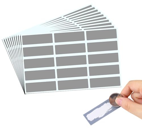 RDNKVB 100 stück Rubbel Etiketten, Scratch Off Labels, 60 x 20mm Scratch Stickers in Grey