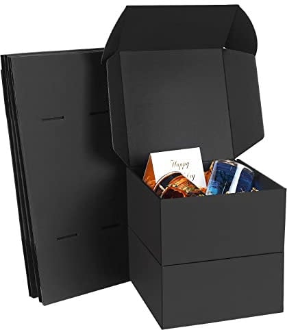 GUOKOFF Gift Boxes (10 Pack), 15 x 15 x 8cm Cardboard Gift Boxes with Lid, Shipping Boxes, Cardboard Mailing Box, Black Gift Box, Fold Gift Boxes for Christmas, Parties, Birthday
