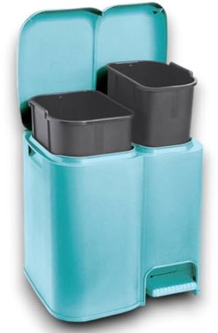 Tontarelli Mülleimer für die Mülltrennung, Farbe Delfin und Schwarz, Fassungsvermögen 13 + 8 Liter, insgesamt 21 Liter Polypropylen-Kunststoff, Modell Patty 2, 39 x 32,5 x 41 cm