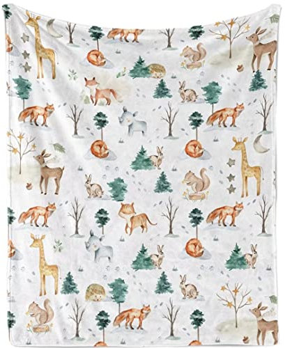 JUZGTSIT Tier-Babydecke, weich, Wald, niedliche Tiere, Flanell-Fleece, Überwurf, Decken für Jungen und Mädchen, leicht, flauschig, schön, nordischer Dschungel, Safari, Tierdruck, Überwurf, 76 x 102 cm