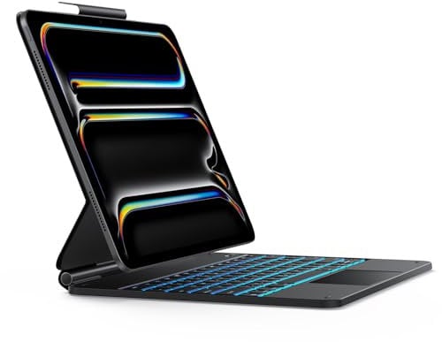 OMOTON Bluetooth Magnetic Tastatur Hülle für iPad Pro 13 Zoll (M4, 2024), Magic Keyboard ipad pro 13 mit Beleuchtung und Trackpad, iPad Pro 2024 Tastatur, QWERTZ DE Layout, Schwarz