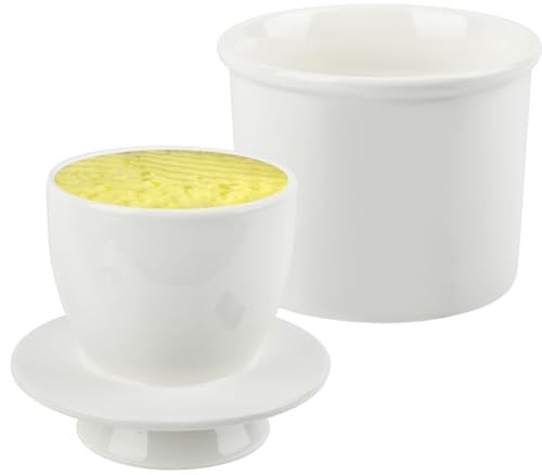 YOPEUC French Butter Crock 350ml, Butter Crock with Lid for Fresh Spreadable Butter Dishwasher Safe, Ceramic French Butter, Butter Keeper, White 9.8x7.6cm