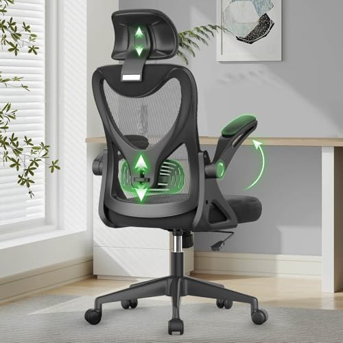YONISEE Office Chair - Ergonomic Desk Chair with Lumbar Support Headrest Adjustable, Padded Flip-up Armrests Comfy Seat Cushion High Back Executive Manager Chair For Home Office