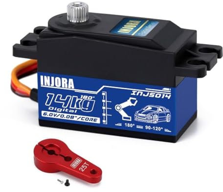 INJORA Servo Numérique à Profil Bas 14KG avec Armature 25T pour Véhicules RC 1/10 1/12, Voiture de Tourisme, Drift, Hélicoptère, Avion à Aile Fixe
