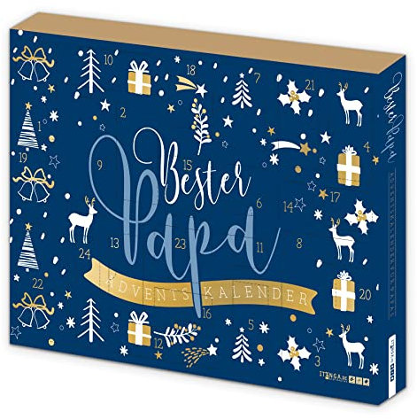 itenga Adventskalender gefüllt mit 24 Überraschungen passend für Männer Frauen Mama Papa Oma Opa (Bester Papa blau gold)