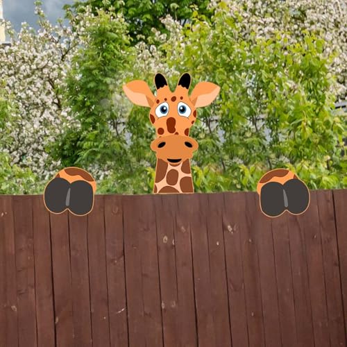 Rubu22a Tiere Outdoor Dekorationen Weihnachten Zaungucker Dekoration Schweine Kühe Giraffen Hunde Katzen Gucken Garten Zaun Schild für Indoor Outdoor Haus Party Zubehör (1, D)