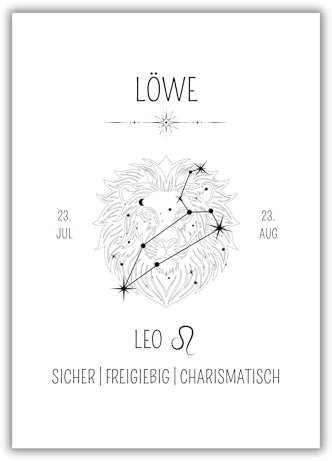 Papierkind™ Poster Sternzeichen Löwe - Leo | Löwe Bild | Löwe Zodiak Poster | Leo Wanddeko | Geschenk | in DIN A4 ohne Rahmen (A136-1)
