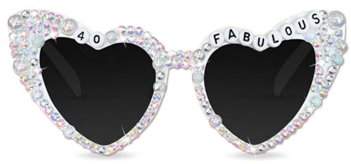 Topfunyy 40th Birthday Glasses for Women-40&Fabulous Shiny Diamond Pearl Sunglasses for Women 40th Birthday Party Decors