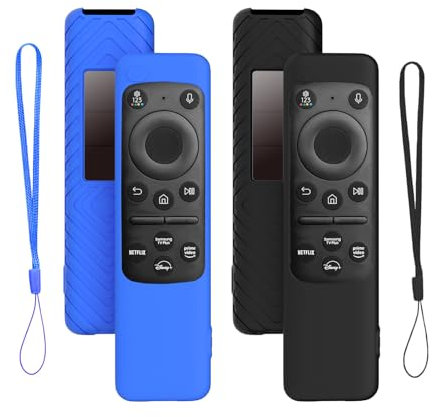 2 Unidades Funda de Silicona Antigolpes para Mando Samsung TM2360E/BN59-01432A/BN59-01432J - Cubierta Protectora con Acabado Premium (Negro + Azul Real) | Accesorios para Televisores Inteligentes