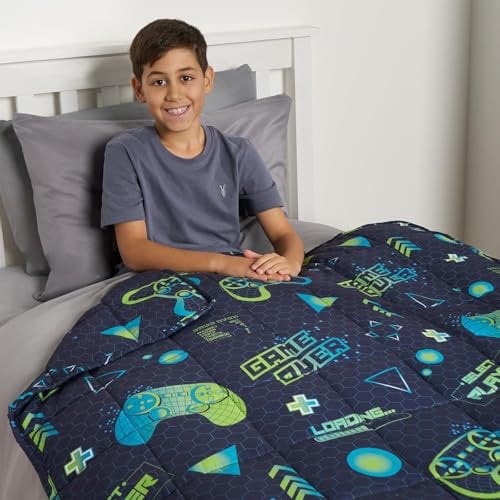 OHS Weighted Blanket for Adults, 3kg Gaming Weighted Blanket Microfibre Sleep Therapy Anxiety Relief Weighted Heavy Blanket Xmas Gifts, Blue - 150 x 100cm (Disclaimer:Only suitable for age 3+years)