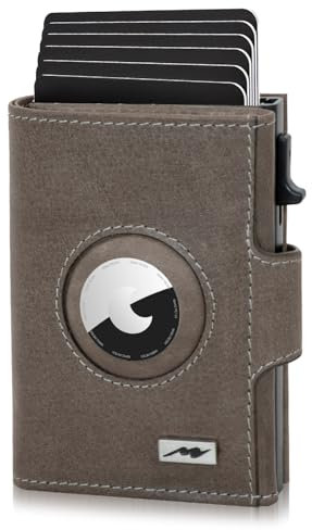 Marc Peter® Chicago Leder Push Air Slim Wallet - Airtag Geldbörse mit Münzfach - RFID Schutz kleines Mini Portmonee Leder Grau XL MÜNZFACH MIT AIRTAG Fach
