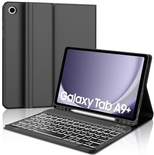 WINCHKING Teclado Samsung Galaxy Tab A9+ 11 Pulgadas 2023, Funda con Teclado España Ñ Bluetooth, Compatible con Samsung Galaxy Tab A9+ (SM-X210/X216/X218) (Negro-Retroiluminación2)