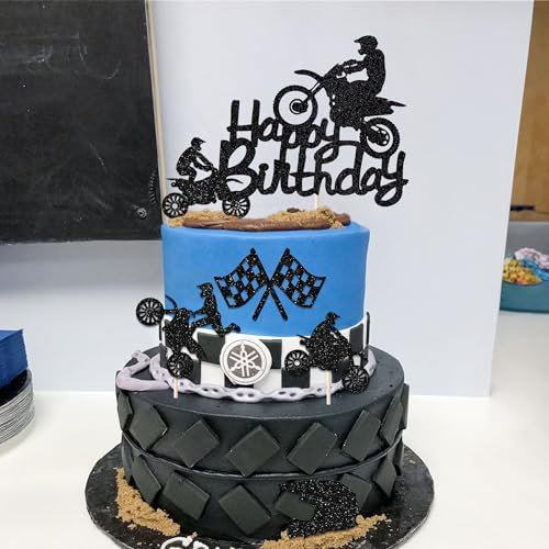 Motorcycle Happy Birthday Cake Toppers Cupcake Toppers Cake Decoration for Men Sports Birthday Theme Party Supplies Gift Favors