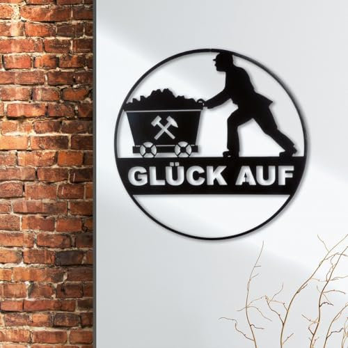 MF Metall-Wandrelief Glück Auf, Bergbau-Motiv, 40 cm Durchmesser, Schwarz