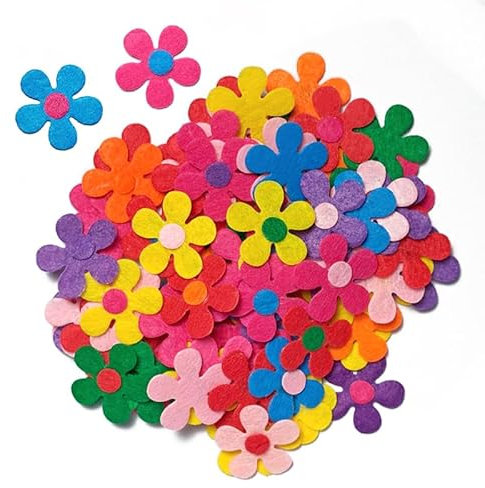 LEIBOCHAO 200 Stück Filzblumen Bunte Stoffblumen für Kinder DIY Basteln, 2,8 cm Durchmesser Dekoblumen für Einladungskarten & Geschenkverpackungen