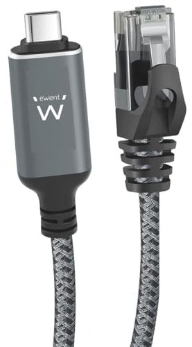 Ewent Cable de Ethernet a USB-C, adaptador USB C a Ethernet Gigabit RJ45, conexión rápida y directa, compatible con Thunderbolt 4/5, para MacBook, portátil y dispositivos USB4, cable trenzado, 1,5