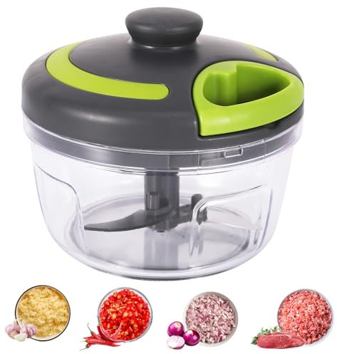 Manual Food Chopper, 500 ML Hand Pull String Onion Chopper Dicer with Lid & Whisk, Food Processor Vegetable Chopper Shredder for Garlic Carrots Fruits, Grey
