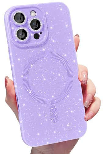 MINSCOSE for iPhone 11 Pro Case Magnetic Compatible with Magsafe,Cute Neon Glitter Super Vibrant Shiny Bling Sparkly Glossy Girly Case with Thin Slim Camera Protection for Women Girl-Purple