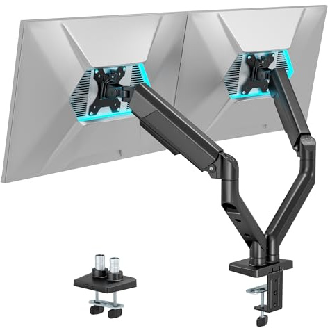 ARES WING Dual Monitorarm für 2 Monitore 17-35 Zoll, 2-12 kg/Arm, Schwarz | Höhenverstellbar Bildschirmhalterung, VESA 75×75 & 100×100, Gasfederarme, Neigbar, Schwenkbar, Drehbar, Kabelmanagement