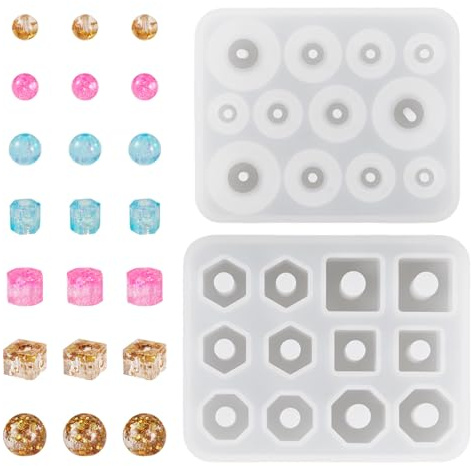 Craftora 2 piezas de moldes de resina para perlas, moldes de silicona para perlas redondas, cuadradas, moldes de fundición de resina UV de epóxido para manualidades DIY, colgantes, fabricación de