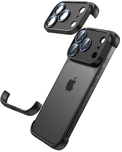 MIMGOAL Frameless Case for iPhone 17 Pro Max Case with Camera Protector, Soft Silicone Shockproof Phone Borderless Cover, Ultra-Thin Lightweight Bumper Frameless Slim Cover,Black