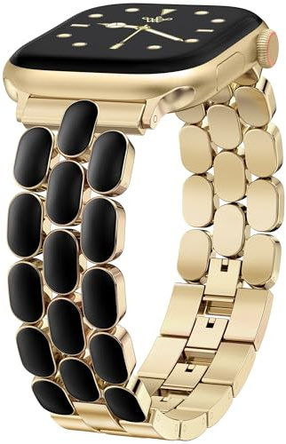 Wearlizer Metal Bracelet Compatible with Apple Watch Straps for Women 41/40/38/42/44/45/46/49mm, Dressy Jewelry Enamel Stainless Steel Strap for iWatch Band Ultra SE Series 11/10/9/8/7/6/5/4/3/2/1