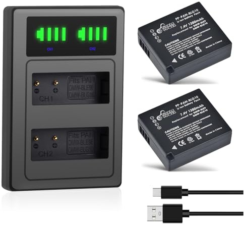 Pickle Power 2x1280mAh DMW-BLG10 DMW-BLE9E Batterie + Double Chargeur pour Panasonic Lumix DMC-ZS60/ZS80/ZS100/DMC-GF6/DMC-GX7/DMC-GX9/DMC-GX85/ DMC-GF3/DMC-GF5/DMC-GF6/DMC-LX100/LX100M2