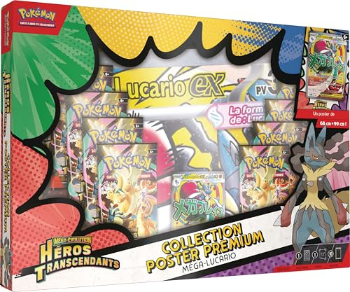Pokémon : Premium Poster Kollektion Mega-Evolution – Transzendente Helden – Mega-Lucario (1 glänzende Promokarte, 1 doppelseitiges Poster und 10 Booster)