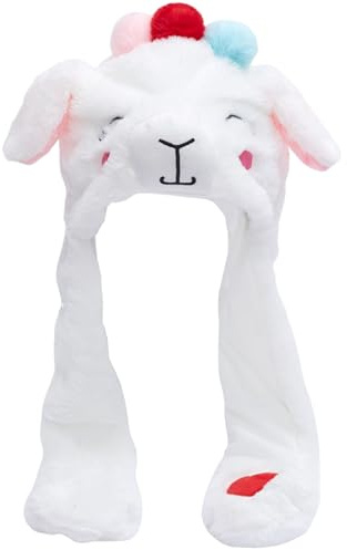 Joygoodta Mütze mit beweglichen Ohren, Mütze mit beweglichen Ohren, süßes Schaf-Tier mit, weicher Plüsch, lustig mit Pfoten, für Unisex, Winter, Weihnachten, Geburtstagsgeschenke, wei