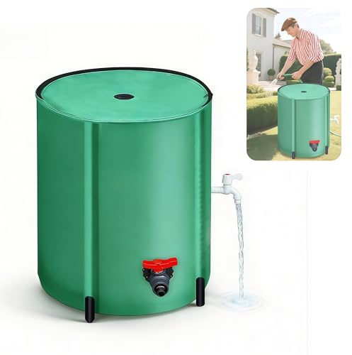 Seau à Pluie, 200L Récupérateur D'eau de Pluie Pliable Réservoir Eau Portable avec Couvercle Sortie D'eau Filtre à Mailles et 2 Robinets Reservoir Eau Vert pour Jardin avec Protection Anti-Débordement