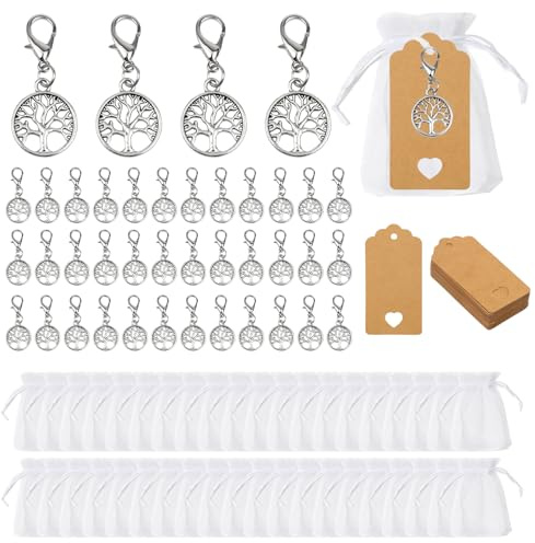 120pz Albero Della Vita Portachiavi 40 Portachiavi Vita,40 Sacchetti e Card | Portachiavi Albero Della Vita Ciondolo Alber Dellas Vitas Bomboniere Battesimo per Battesimo Comunione Bomboniere Matrimonio
