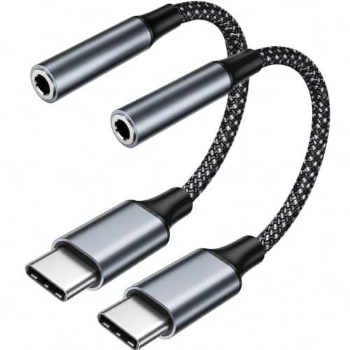 HOSOW Adaptador USB-C a Jack 3.5mm 2 Unidades, Cable Aux Trenzado Nylon, Plug and Play, Sonido Hi-Fi, Compatible con iPhone 17/16/15, Samsung, iPad Pro, MacBook, Xiaomi, para Coche/Oficina/Aviones