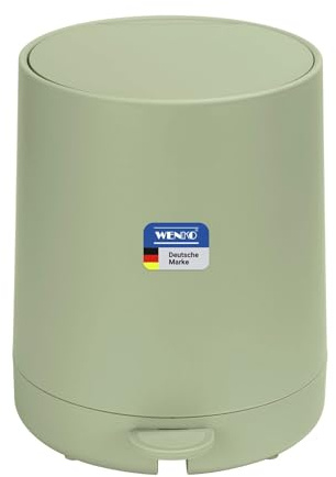 WENKO Kosmetik Treteimer Mod. Fablo aus Kunststoff, Soft-Touch-Beschichtung, Bad-Mülleimer 5 L, Abfalleimer mit Easy-Close Absenkautomatik und Einsatzbehälter, für Bad, Küche oder Büro, grün matt