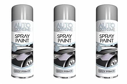 All Purpose Automotive Spray Paint 250ml Can Grey Primer Finish Aerosol Metal Interior Exterior Fast Dry Excellent Coverage Adhesion - Grey Primer - 3 Pack