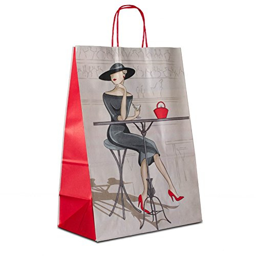 500 x Papiertüten 32+17x44 cm mit Motiv: Elegance | stabile Geschenktaschen für Handel, Mitbringsel, Geburtstag | Papiertaschen aus Kraftpapier| HUTNER
