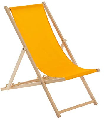 Harbour Housewares Folding Wooden Deck Chairs – Orange – Pack of 1 – Adults Traditional Foldable Reclining Outdoor Canvas Sun Lounger Chair Seat for Garden Patio, Beach, Camping