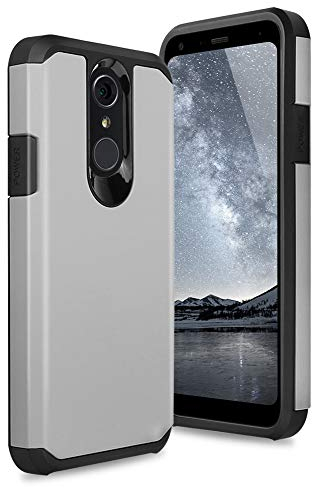 TJS Handyhülle kompatibel mit LG Q7 / LG Q7 Plus, doppellagige Hybrid-Schutzhülle stoßfest Fallschutz Aufprallschutz (grau)