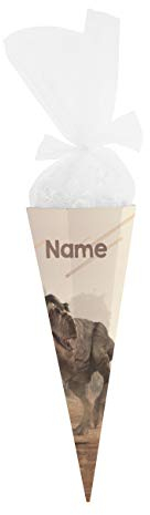 Striefchen® Schultüte Dinosaurier mit Namen Ihres Kindes - eckig, fertig gebastelt 28 cm