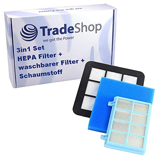 3in1 HEPA-Filterset Allergiefilter + Motoreinlass-Filter mit Schaumstoffilter für Philips Power Pro Compact/Active FC9330 FC9334 FC9330/09 FC9331/07