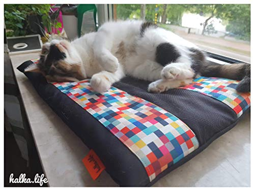 Halkalife Katzenkissen mit Rutschfester Unterseite, Katzenfensterbankbett, Katzenregal Bett, Katzenmatte, wasserdichtes Katzenbett, Katzennest (Pixel)