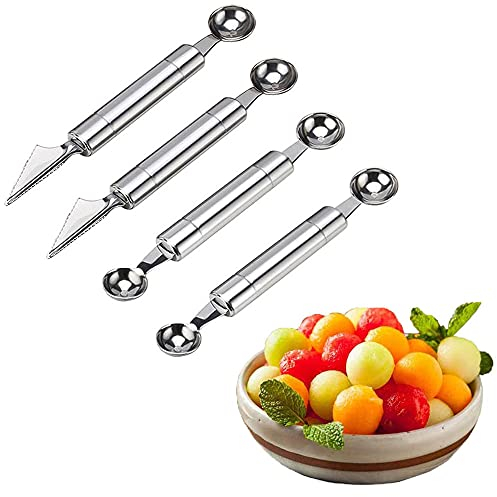 Srcasy 4 Pezzi Utensile da Intaglio di Frutta, Palette di Frutta, Paletta per Frutta, Paletta per Gelato, Acciaio Inox Melone Cucchiaio, per Frutta, Anguria, Gelato