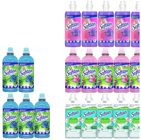 21tlg. Mix-Set: 20x650ml Softlan Weichspüler Ultra Bouquet der Düfte 24|7 Passion Rose Paradise Collection Tropische Frische Jasminblüte + Sisal Bag STUDIO.MUNET