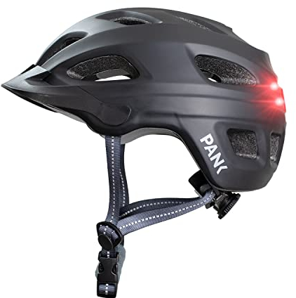 Pank Fahrradhelm - mit LED - Entfernbarer waschbare Polsterausbau, Licht für Damen und Herren - Rennradhelm Stadthelm mit Visier EN 1078 Geprüft Schwarz