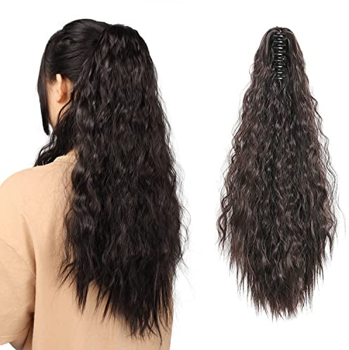 MEIRIYFA Lange Schwarze Lockige Pferdeschwanz Extensions für Schwarze Frauen, Synthetische Claw Clip Pferdeschwanz Haarverlängerungen - 55 cm