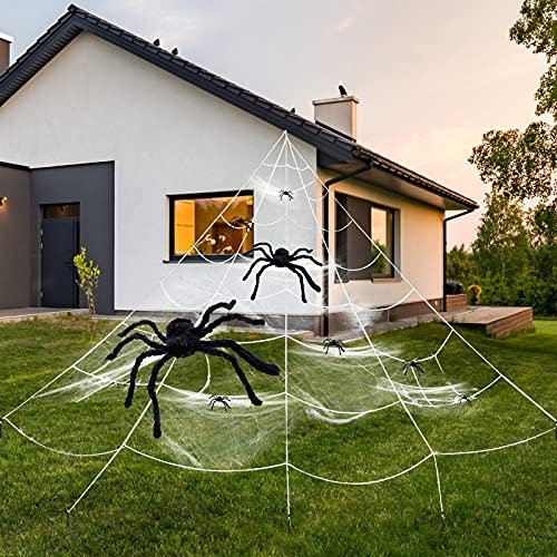 Halloween Spinnennetz ​Spinngewebe Dekoration Set,7m * 5.5m Super Stretch Cobweb,Halloween Outdoor Yard Dekor,Triangle Spinne Web ​für Geister-Party im Freien,Halloween Party Gartendekoration