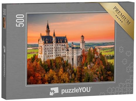 puzzleYOU: Puzzle 500 Teile „Schloss Neuschwanstein im herbstlichen Sonnenuntergang“ – aus der Puzzle-Kollektion Schloss Neuschwanstein