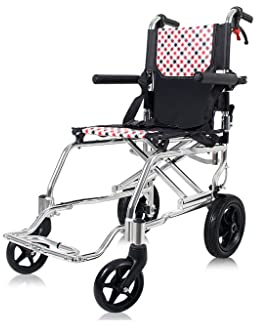 ZZTWER Transportstuhl Tragbarer Reise-Rollstuhl, Klapp-Aluminiumlegierungs-Rollstuhl, einfacher Ultra-ligenter Transport-Rollstuhl, atmungsaktive Oxford Faltbarer Rollator-Rollstuhl (Color : Pink)
